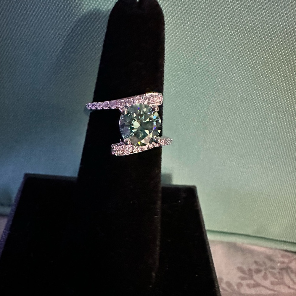 Elegant moissanite, and silver ring
